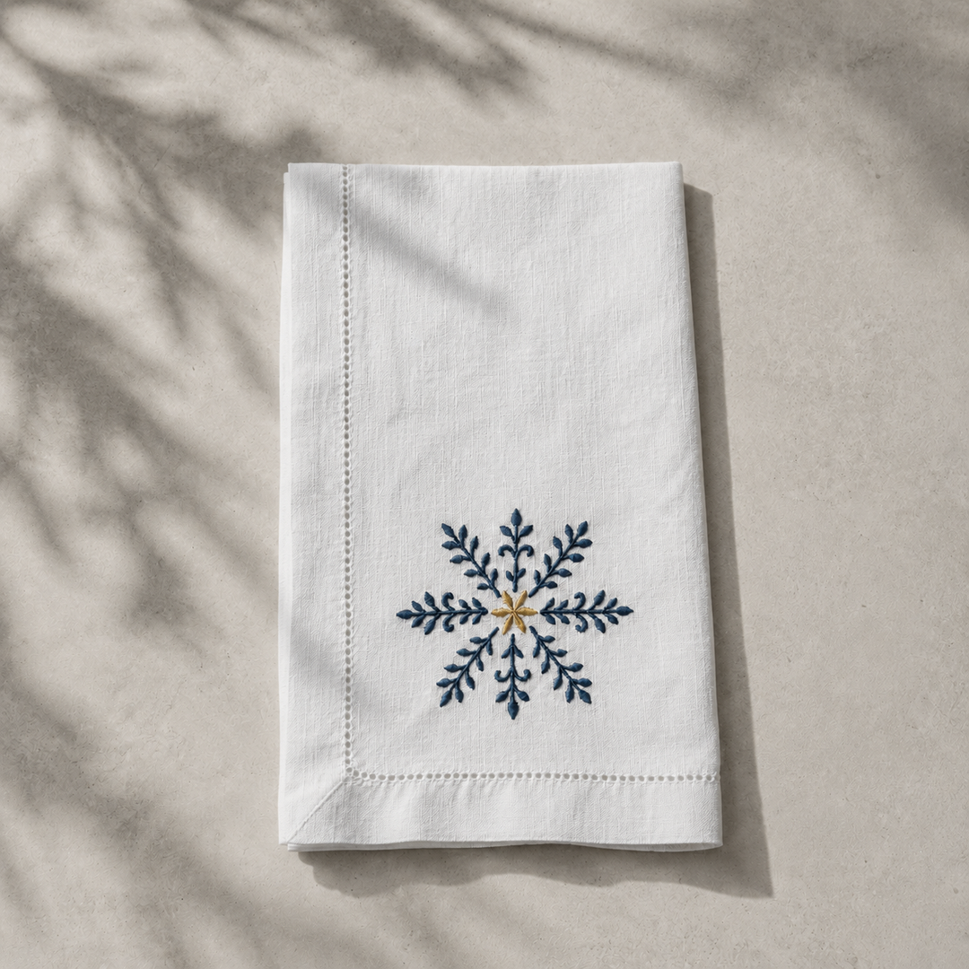 Pack 4 Servilletas Lino Blanco Bordado Navidad