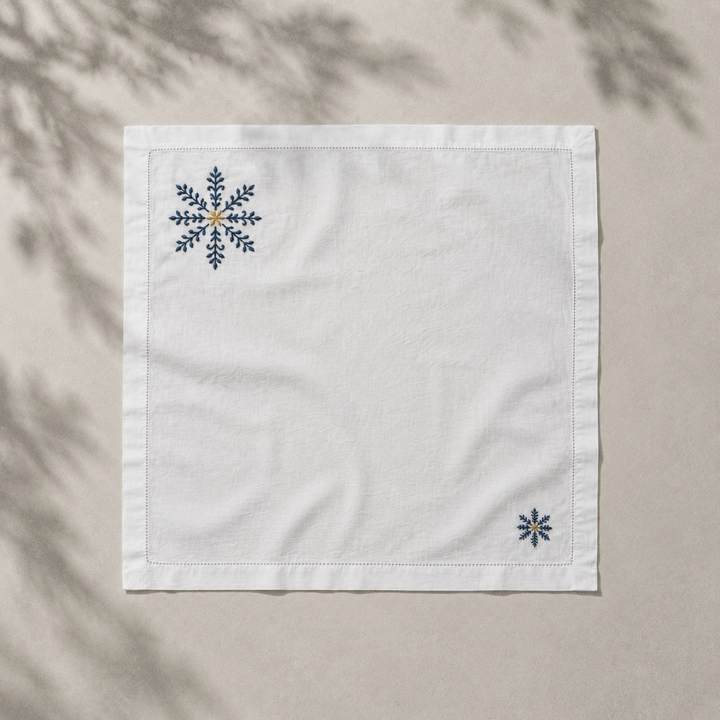 Pack 4 Servilletas Lino Blanco Bordado Navidad