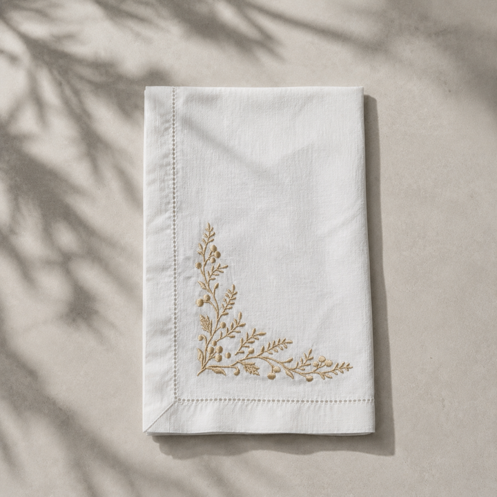 Pack 4 Servilletas Lino Blanco Bordado Navidad