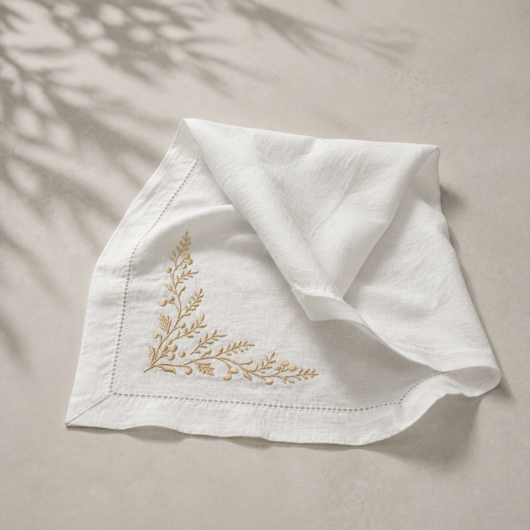 Pack 4 Servilletas Lino Blanco Bordado Navidad