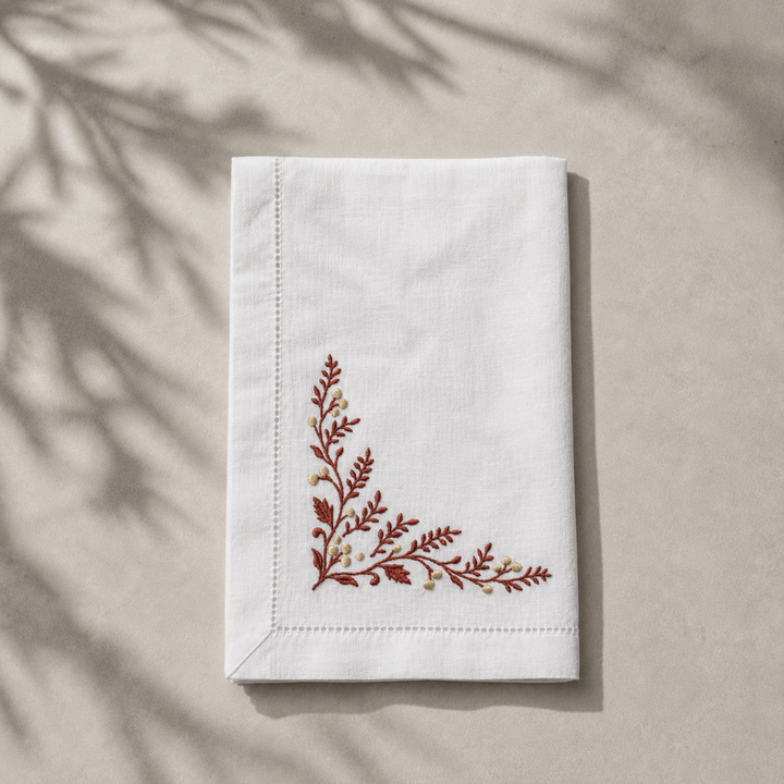 Pack 4 Servilletas Lino Blanco Bordado Navidad
