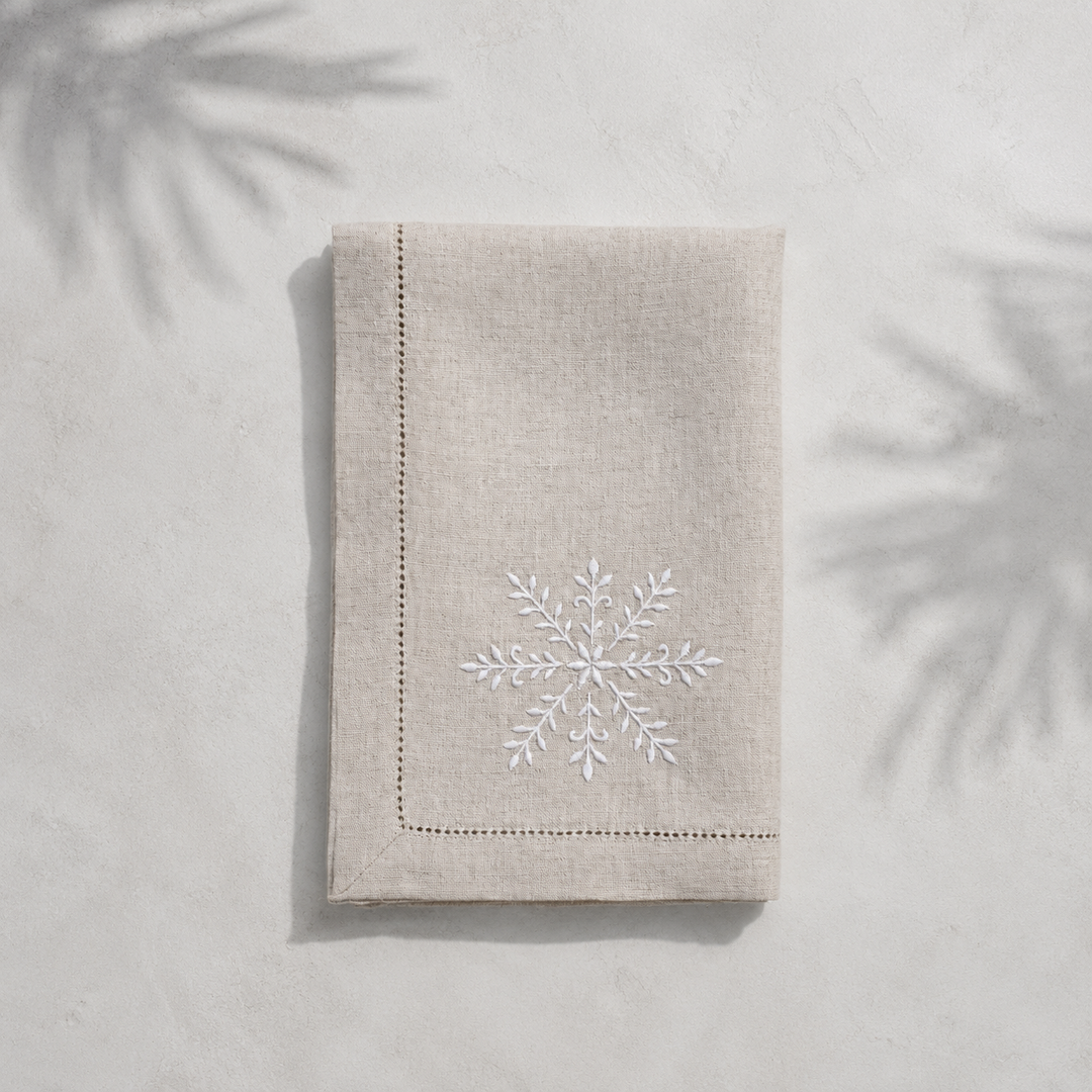 Pack 4 Servilletas Lino Natural Bordado Navidad