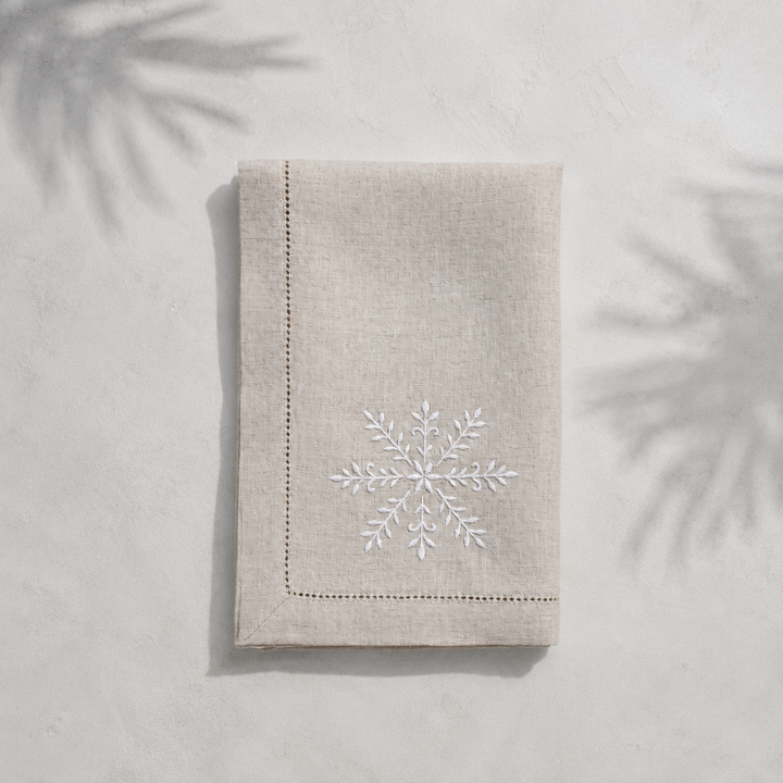 Pack 4 Servilletas Lino Natural Bordado Navidad
