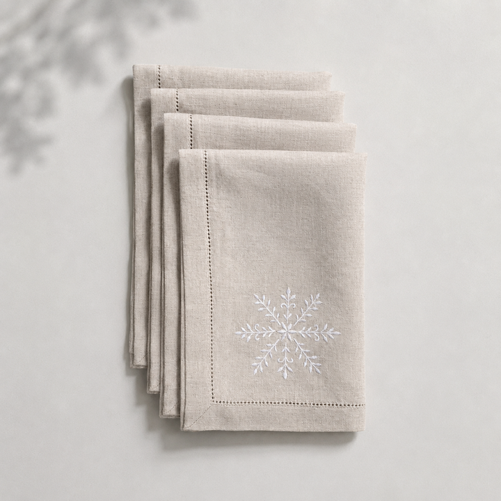 Pack 4 Servilletas Lino Natural Bordado Navidad