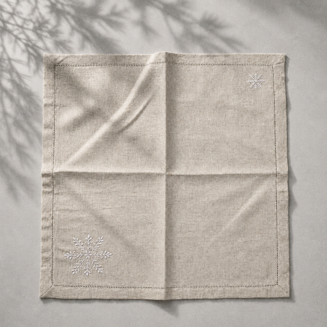 Pack 4 Servilletas Lino Natural Bordado Navidad