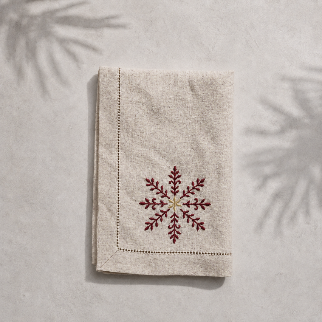 Pack 4 Servilletas Lino Natural Bordado Navidad