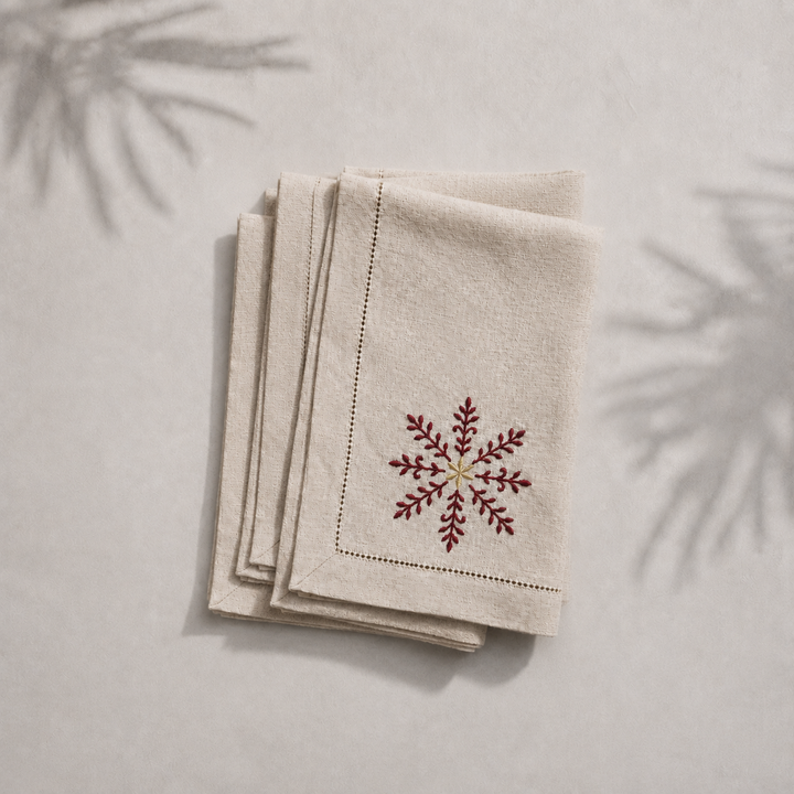Pack 4 Servilletas Lino Natural Bordado Navidad
