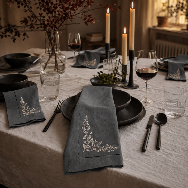 Pack 4 Servilletas Lino Noche Bordado Navidad