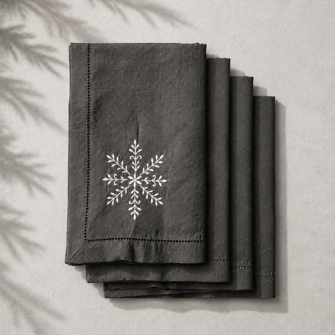 Pack 4 Servilletas Lino Noche Bordado Navidad