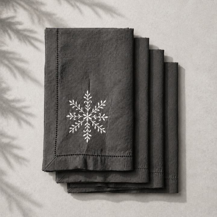 Pack 4 Servilletas Lino Noche Bordado Navidad