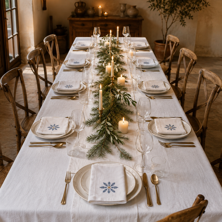 Pack 4 Servilletas Lino Blanco Bordado Navidad